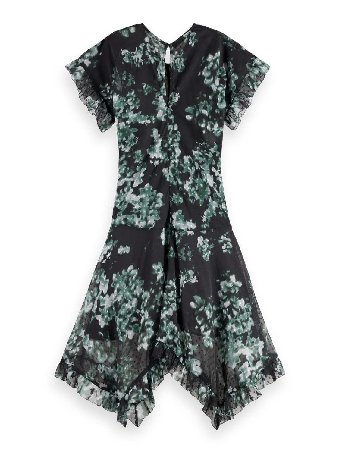 Floral Printed Fil Coupe Mini Ruffle Dress