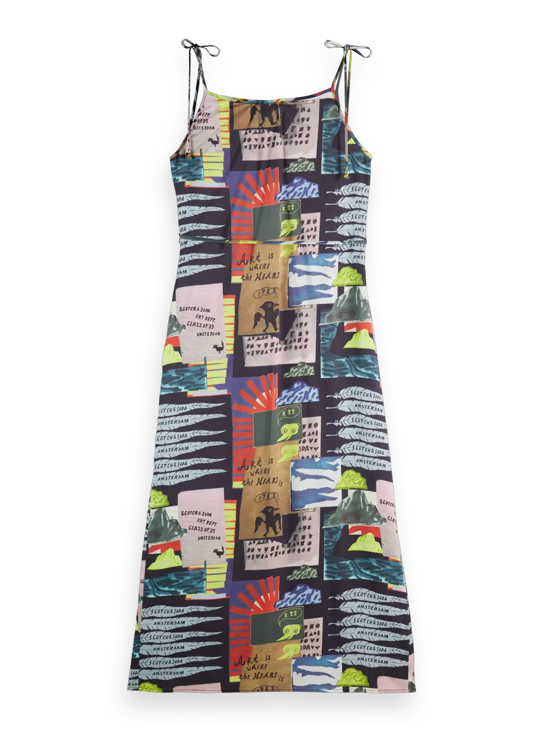 Midi Slip Dress With Tied Straps And Draped Waist
