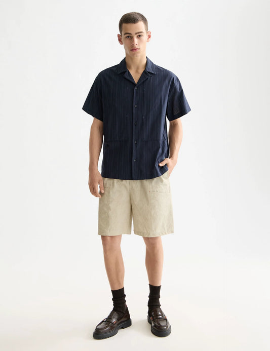 Structured-stripe short-sleeved shirt