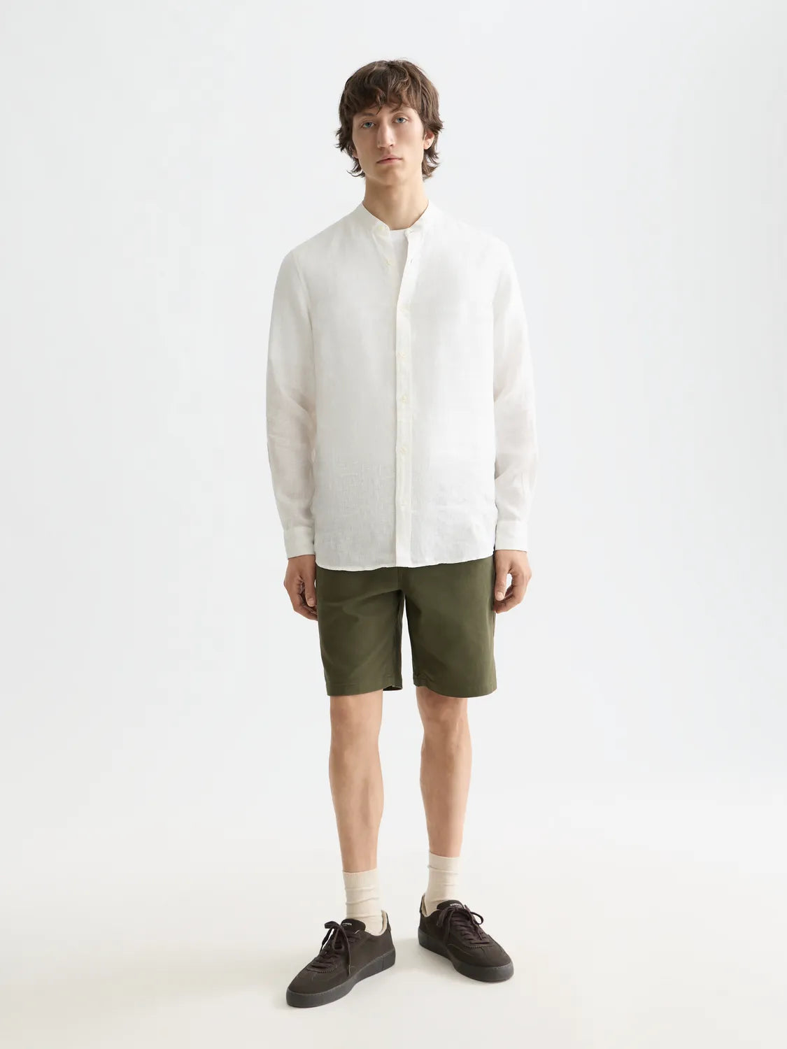 Essentials — Linen Stand Up Collar Shirt