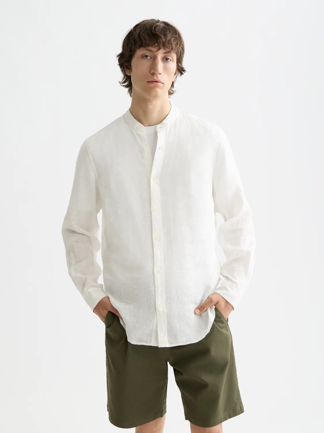 Essentials — Linen Stand Up Collar Shirt