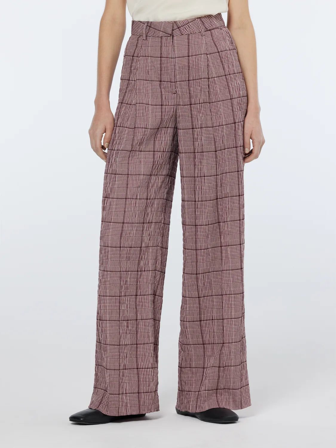Rose High-Rise Wide-Leg Prince Of Wales Seersucker Pant