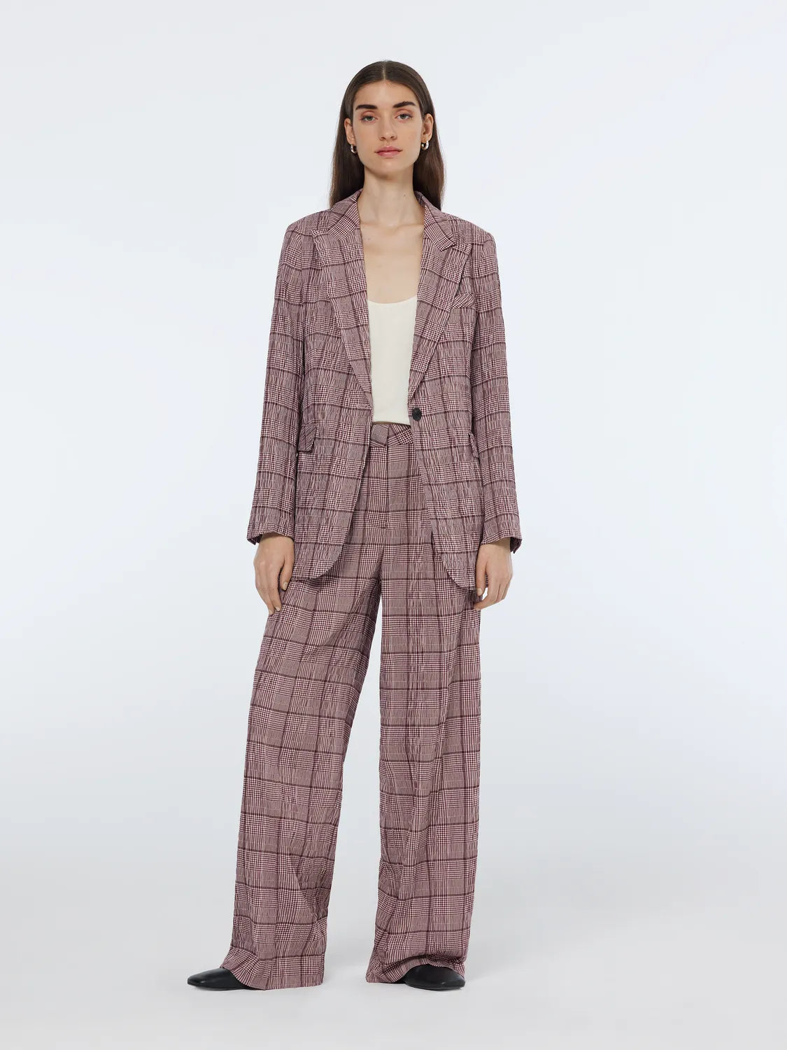Rose High-Rise Wide-Leg Prince Of Wales Seersucker Pant