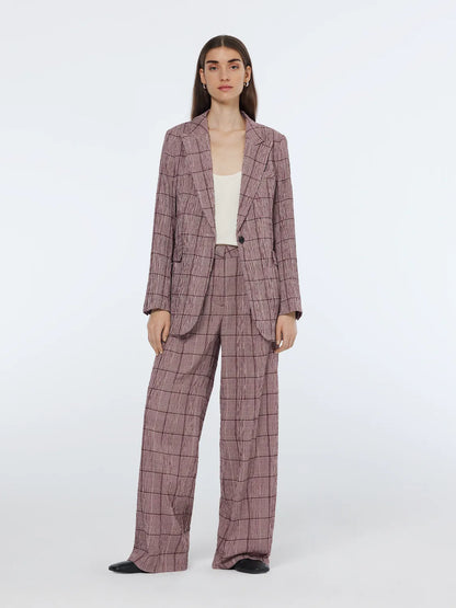 Rose High-Rise Wide-Leg Prince Of Wales Seersucker Pant
