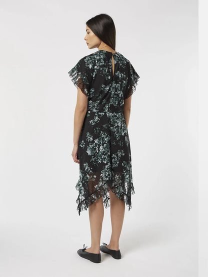 Floral Printed Fil Coupe Mini Ruffle Dress