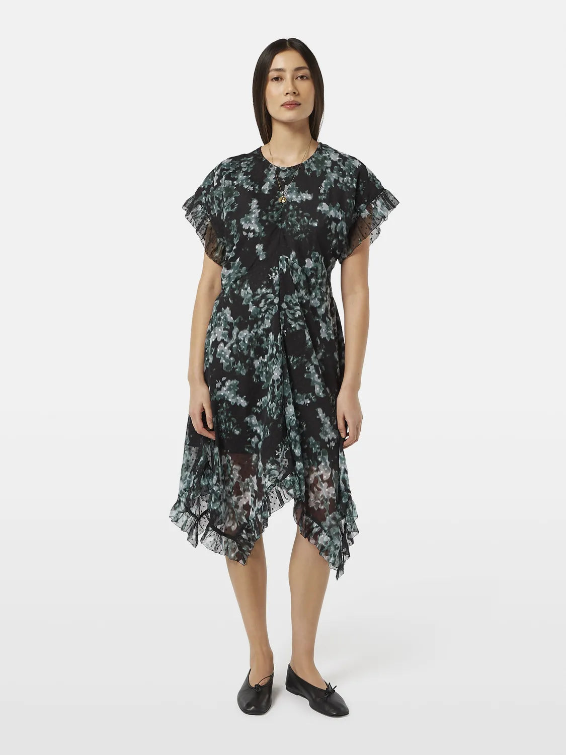 Floral Printed Fil Coupe Mini Ruffle Dress