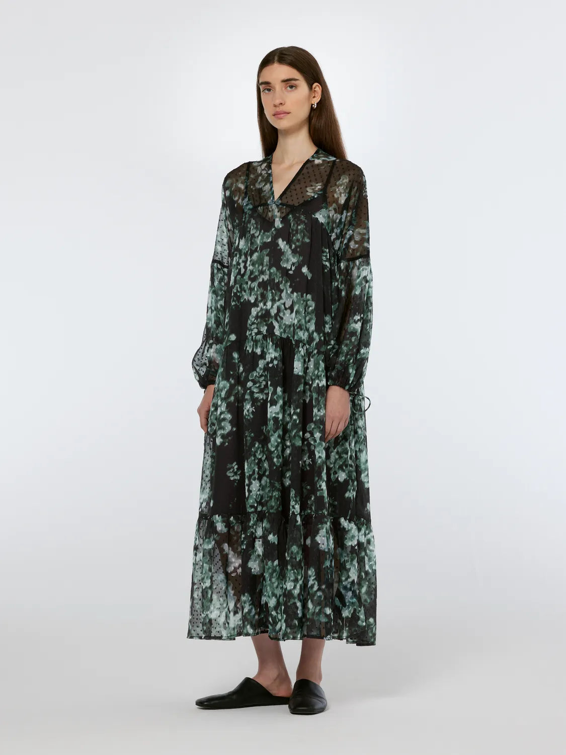 Floral Printed Fil Coupe Maxi Dress