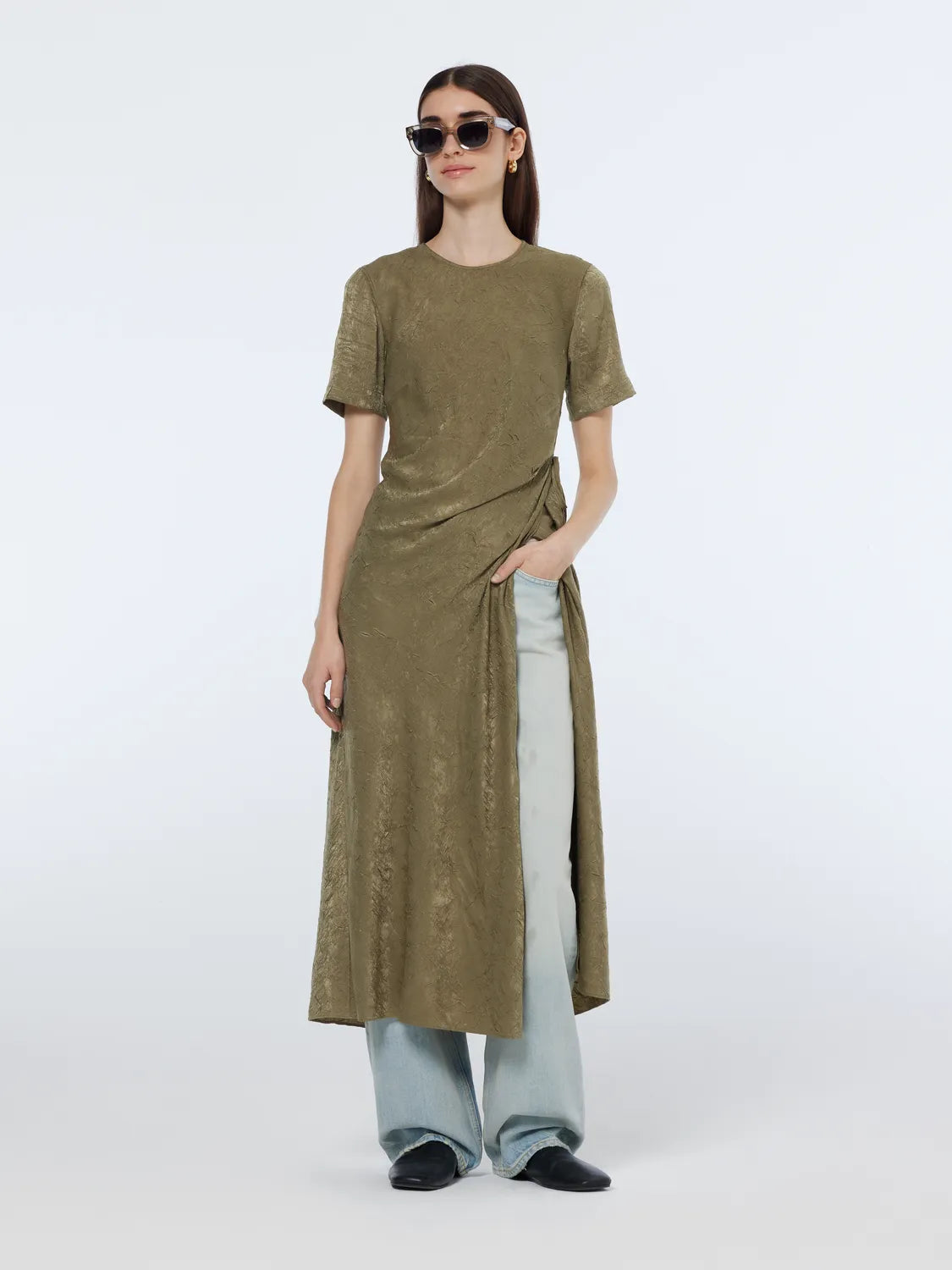 Midi Crushed Satin Wrap Dress
