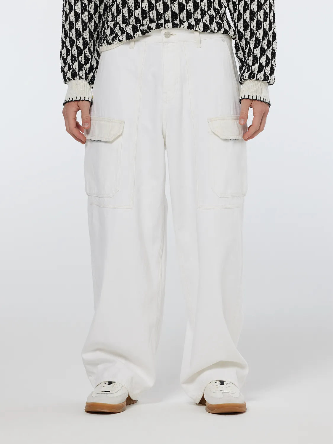 The Daze Loose Fit Cargo Jeans | Faded White