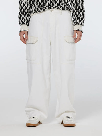 The Daze Loose Fit Cargo Jeans | Faded White