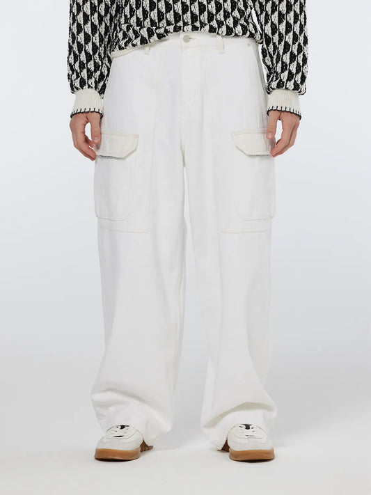 The Daze Loose Fit Cargo Jeans | Faded White