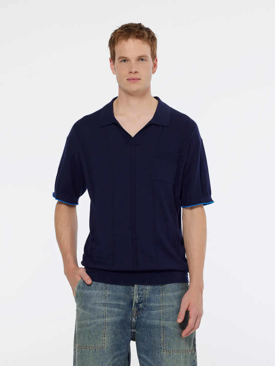 V-Neck Relaxed Fit Knit Polo