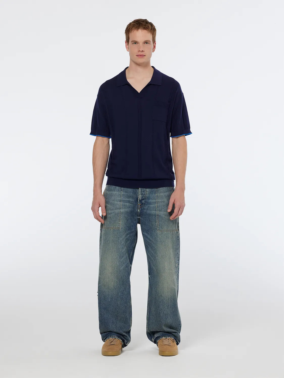 V-Neck Relaxed Fit Knit Polo