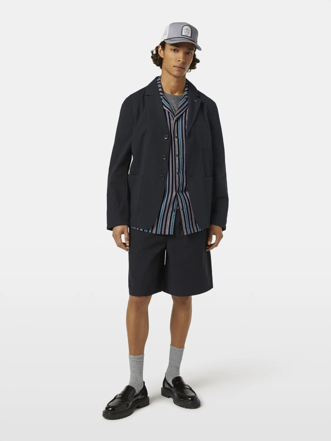 Unconstructed 3-Button Cotton-Blend Seersucker Blazer