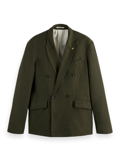 Double-Breasted Linen-Blend Blazer