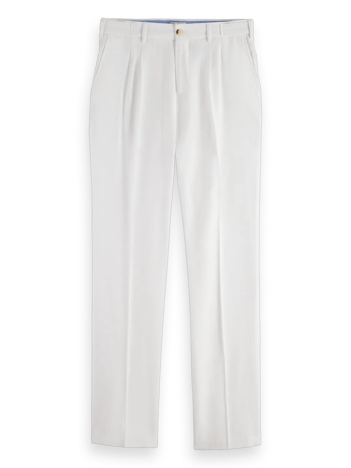 Pleated Relaxed Straight Cotton-Linen Twill Chino