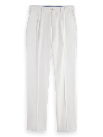 Pleated Relaxed Straight Cotton-Linen Twill Chino