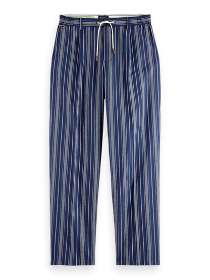 Pleated Relaxed Striped Linen-Blend Jogger