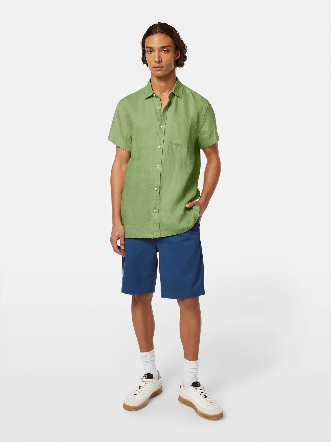 Regular Fit Linen Short Sleeve Button Down Shirt