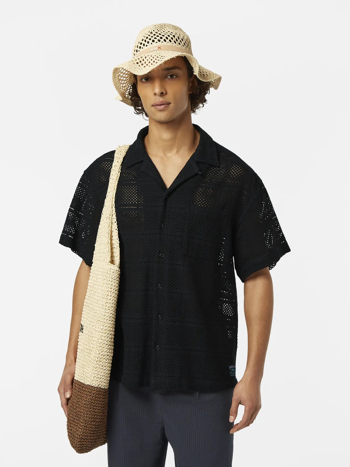 Crochet Short-Sleeved Relaxed-Fit Shirt