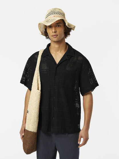 Crochet Short-Sleeved Relaxed-Fit Shirt