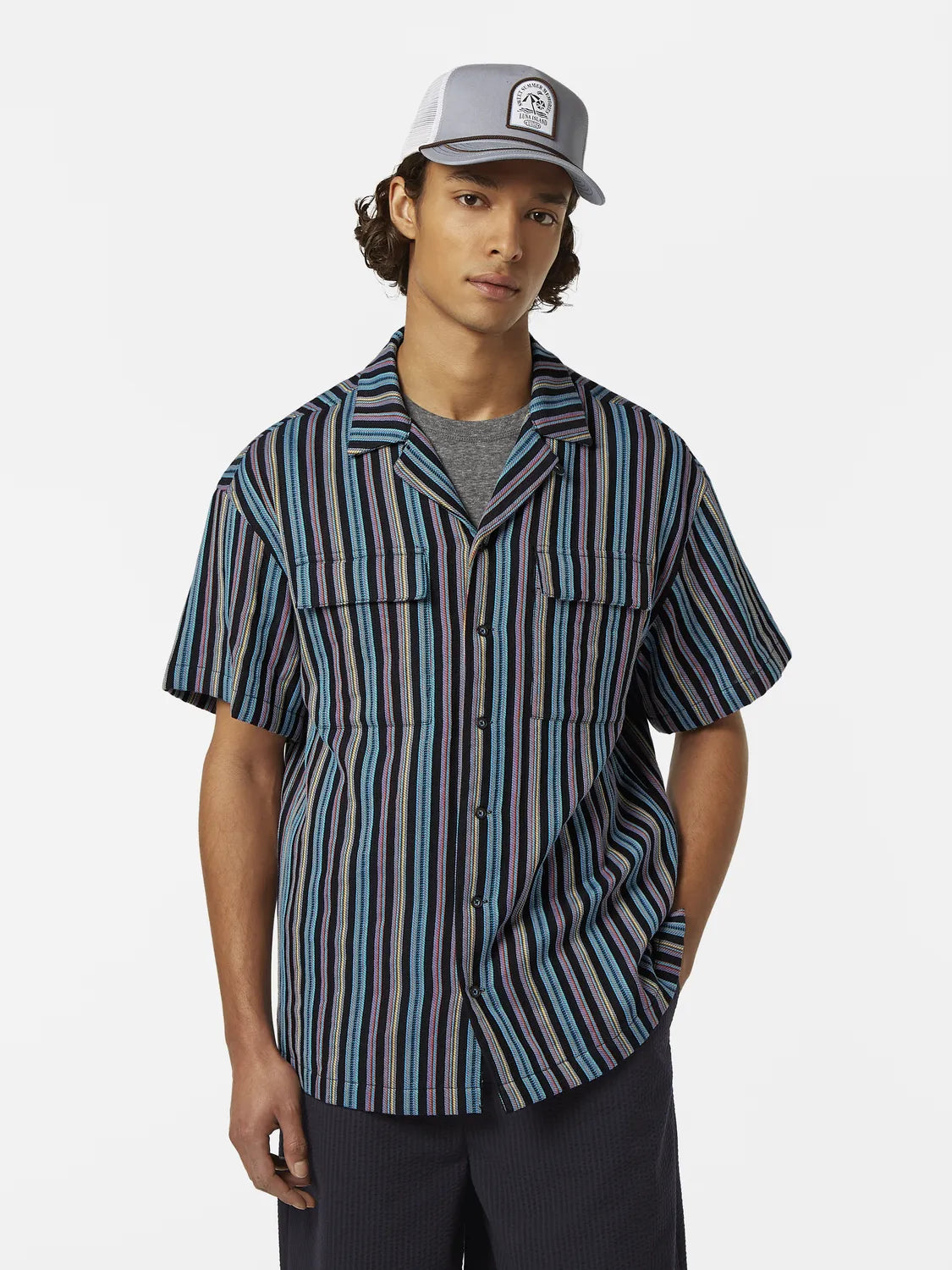 Striped Short Sleeve Relaxed-Fit Jacquard Shirt