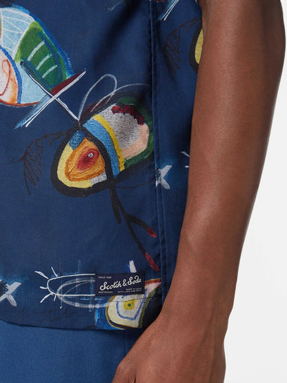Abstract Island Short Sleeve Relaxed-Fit Tencel Shirt