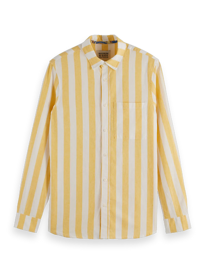 Regular-Fit Yarn-Dyed Linen Blend Stripe Shirt