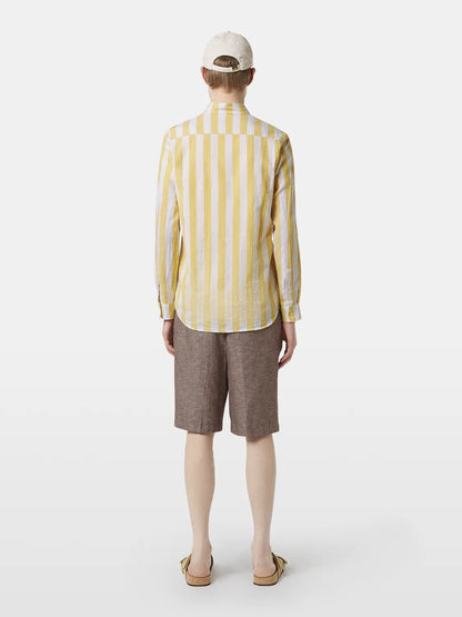 Regular-Fit Yarn-Dyed Linen Blend Stripe Shirt