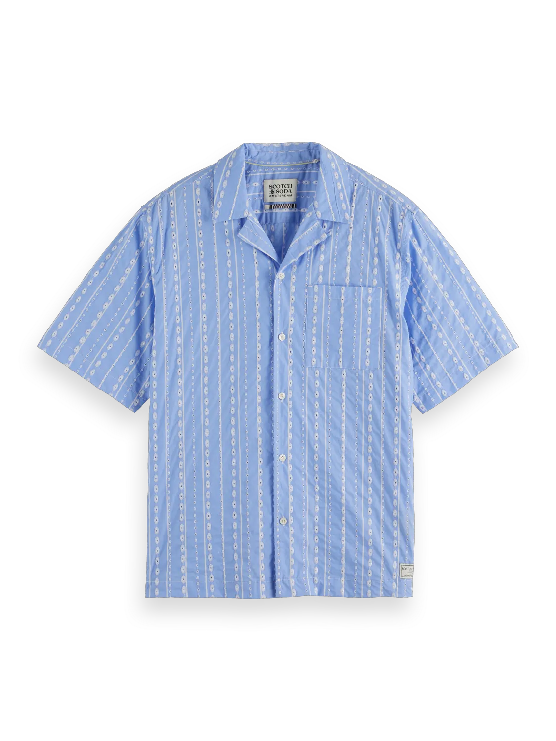 Embroidered-Stripe Relaxed-Fit Short Sleeve Shirt