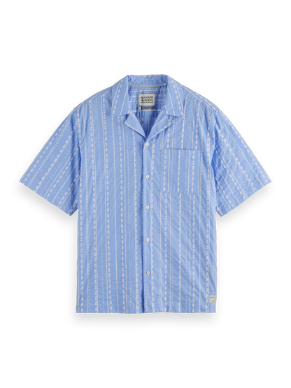 Embroidered-Stripe Relaxed-Fit Short Sleeve Shirt