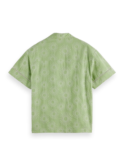 Relaxed-Fit Embroidered Linen-Blend Short Sleeve Shirt