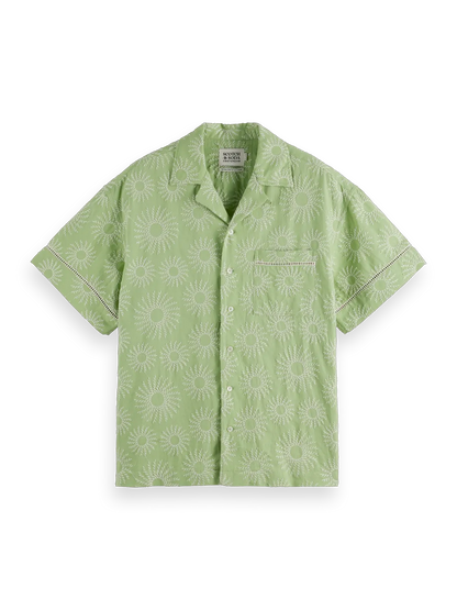 Relaxed-Fit Embroidered Linen-Blend Short Sleeve Shirt