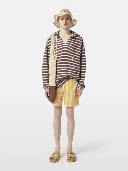 Loose-Fit Striped Slub Terrycloth Hoodie