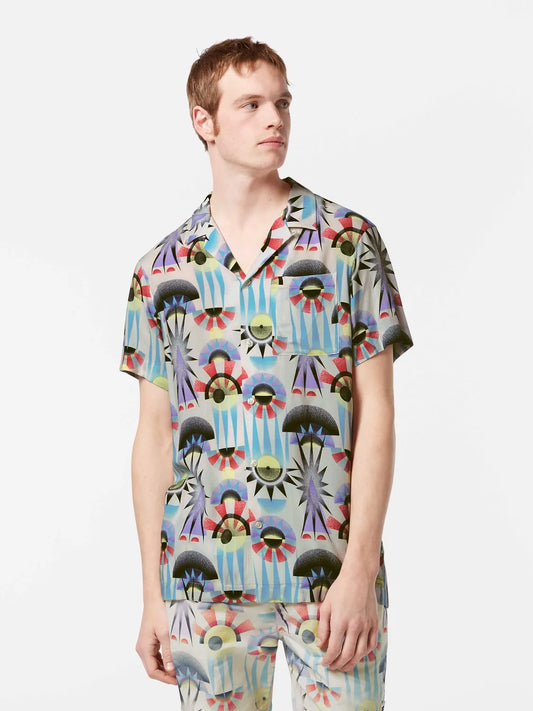 Printed Regular-Fit Viscose Short Sleeve Shirt