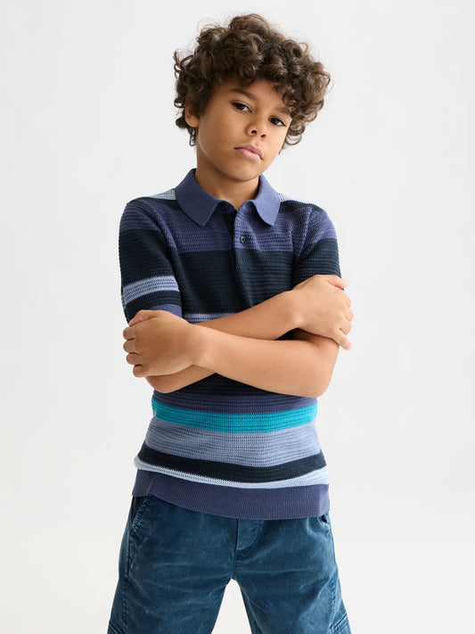 Boys' Structured Knitted Striped Polo