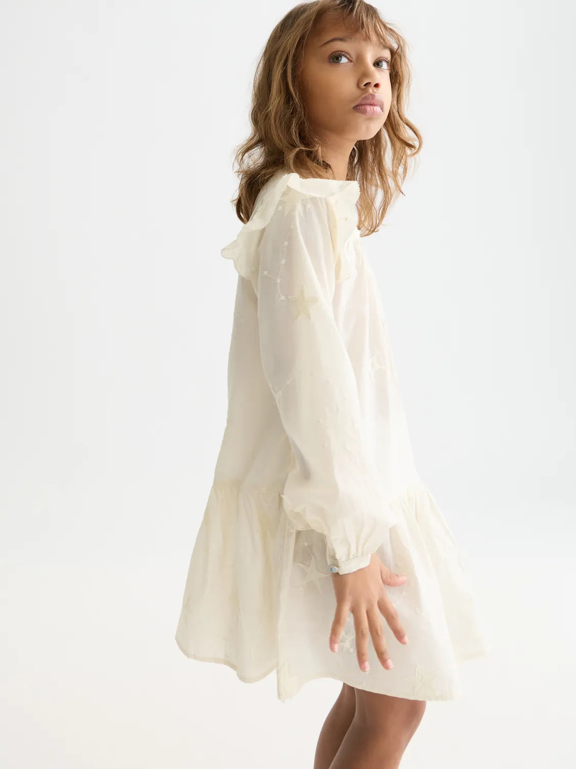 Girls' Fringe Embroidered Long-Sleeve Dress
