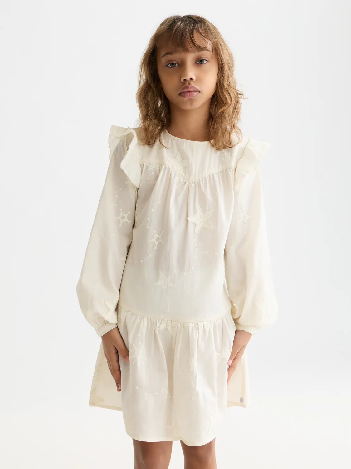 Girls' Fringe Embroidered Long-Sleeve Dress