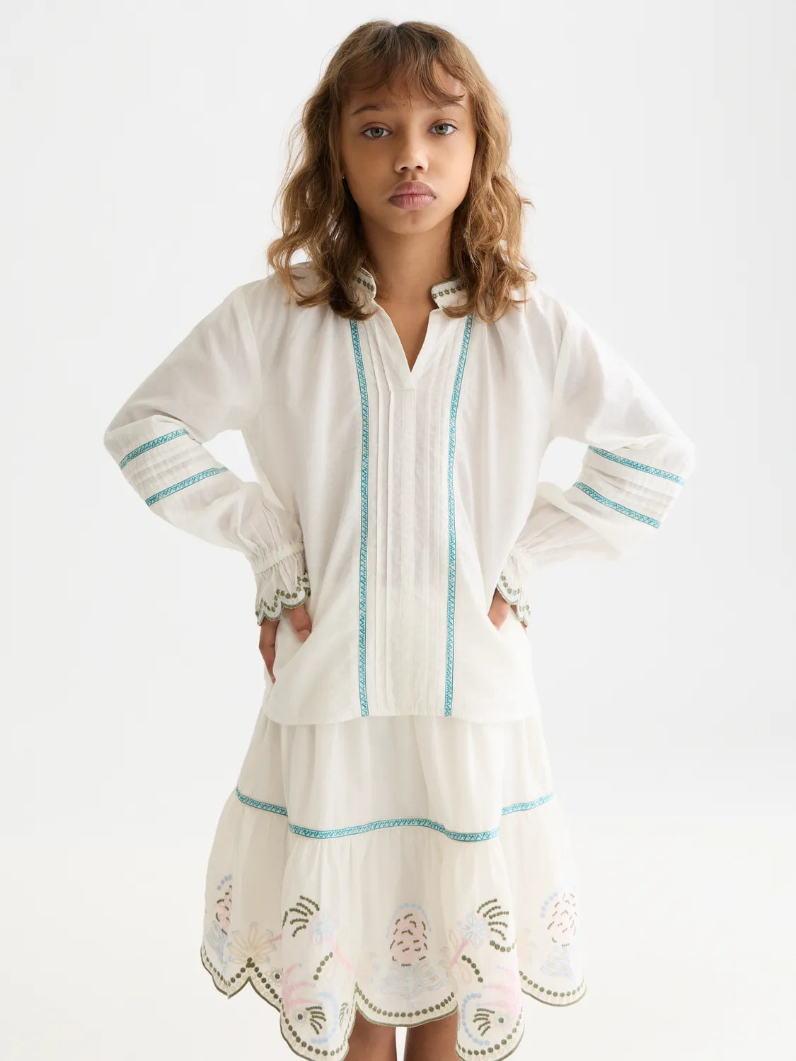 Embroidered Cuff Longsleeve Cotton Shirt