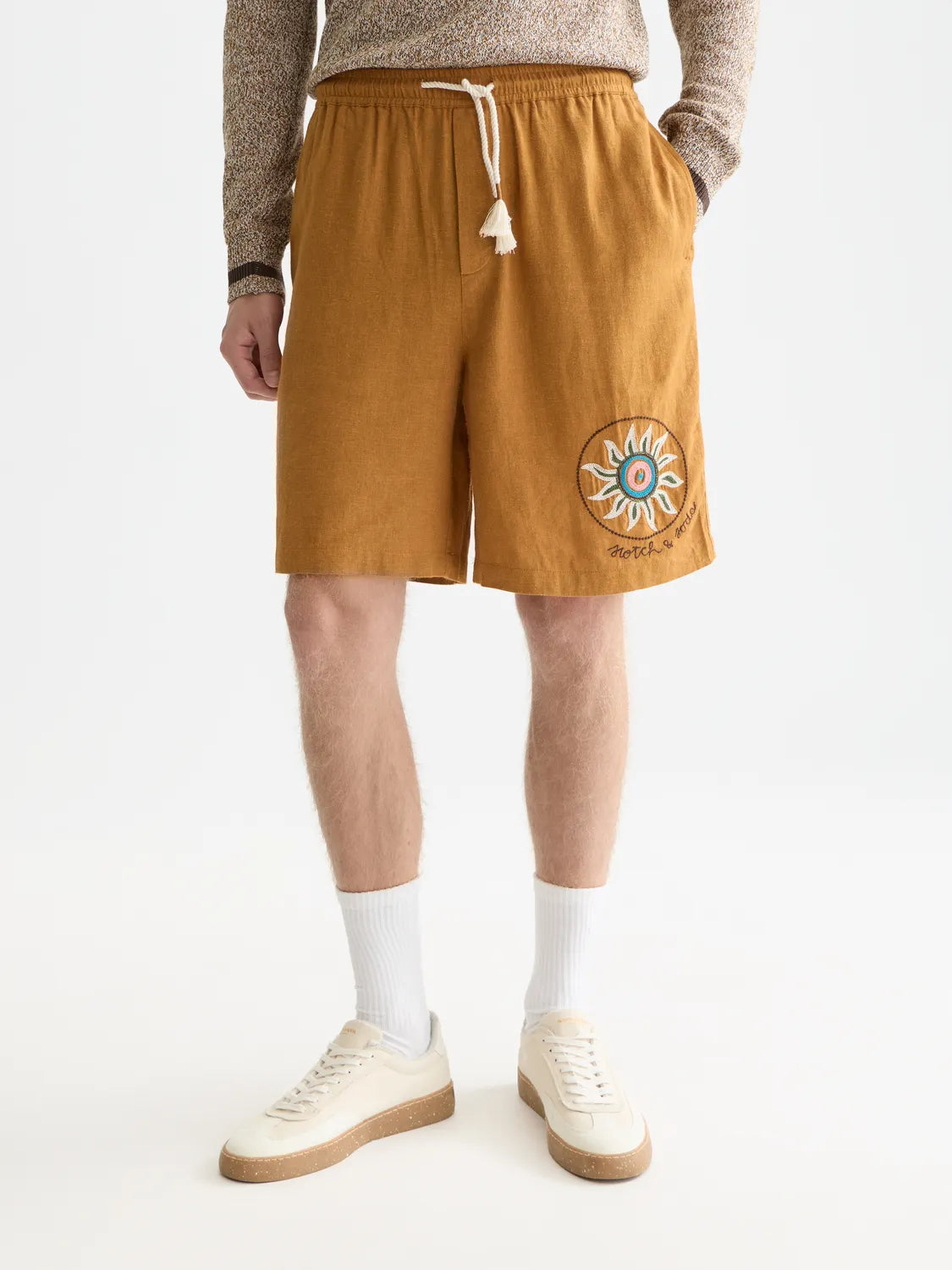 Embroidered Linen-Blend Wide-Fit Bermuda Shorts