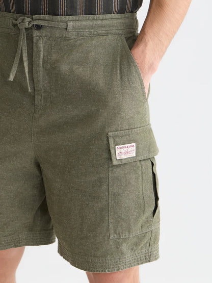 Linen-Blend Relaxed-Fit Cargo Bermuda Shorts