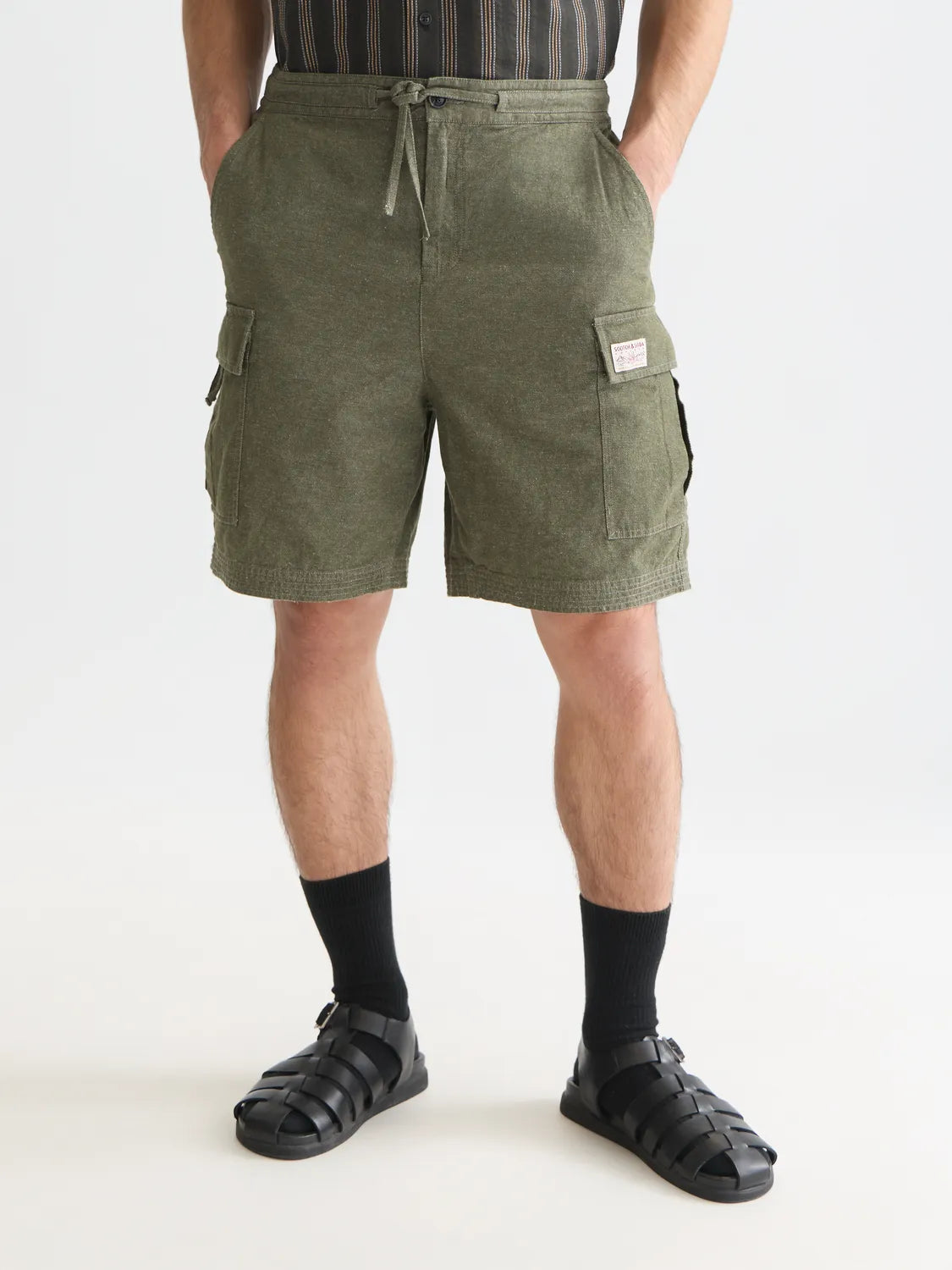 Linen-Blend Relaxed-Fit Cargo Bermuda Shorts