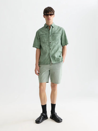 Fave Cotton-Linen Yarn-Dyed Regular-Fit Bermuda Shorts