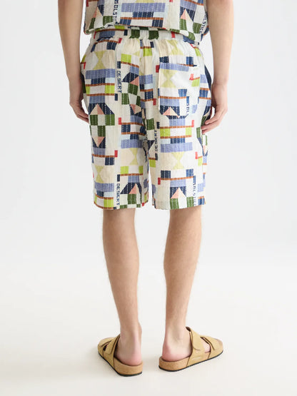 Topstitched Printed Cotton Relaxed-Fit Bermuda Shorts