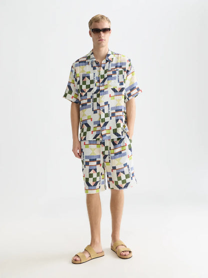Topstitched Printed Cotton Relaxed-Fit Bermuda Shorts