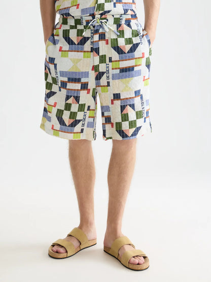 Topstitched Printed Cotton Relaxed-Fit Bermuda Shorts