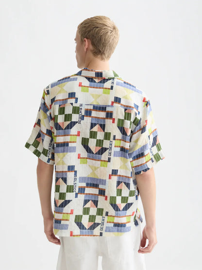 Printed Stitched Relaxed-Fit Short-Sleeve Shirt