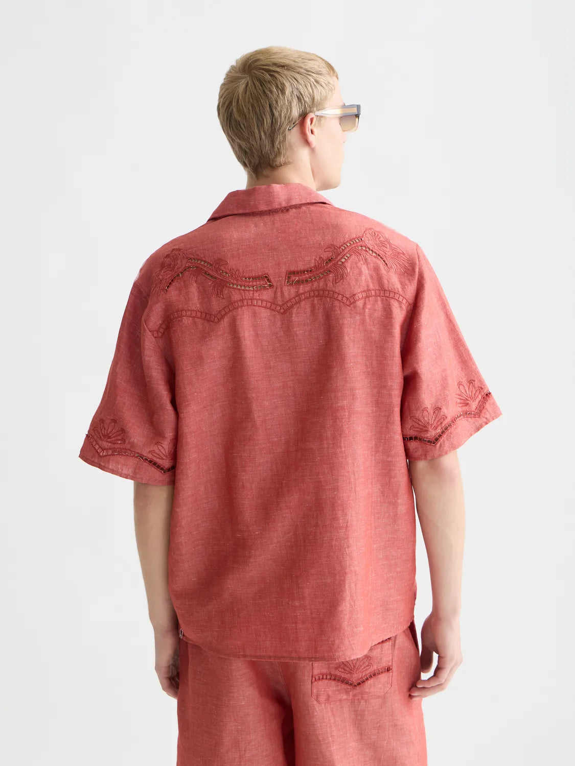 Embroidered Cut Open Detail Short-Sleeve Shirt