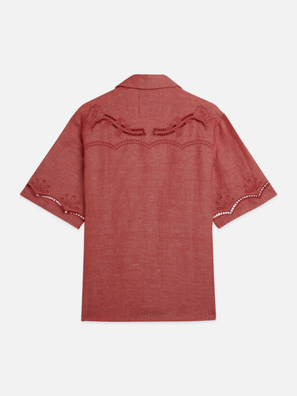 Embroidered Cut Open Detail Short-Sleeve Shirt