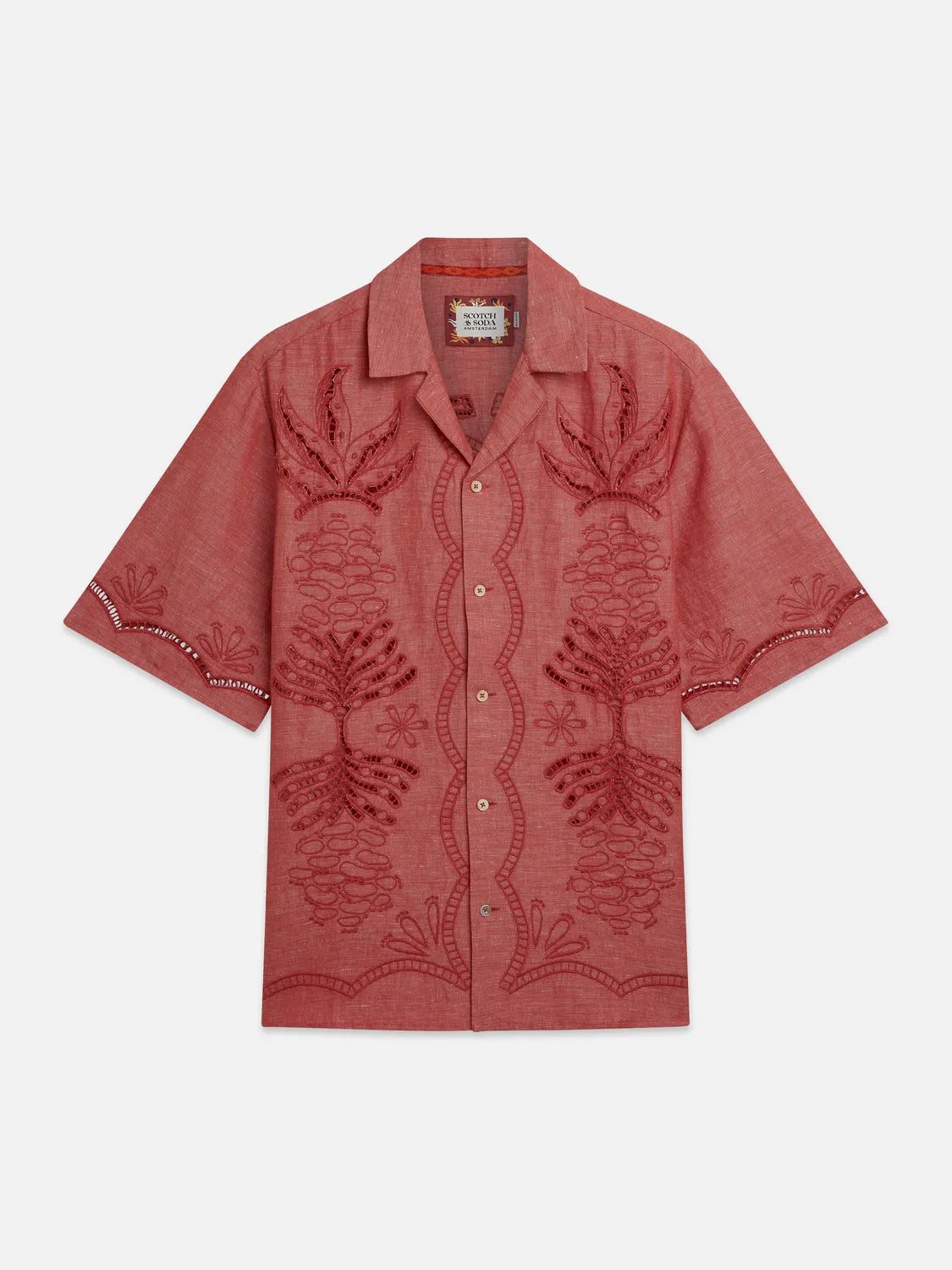 Embroidered Cut Open Detail Short-Sleeve Shirt